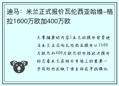迪马：米兰正式报价瓦伦西亚哈维-格拉1600万欧加400万欧