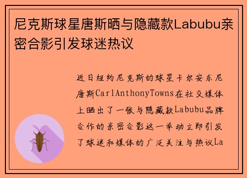 尼克斯球星唐斯晒与隐藏款Labubu亲密合影引发球迷热议